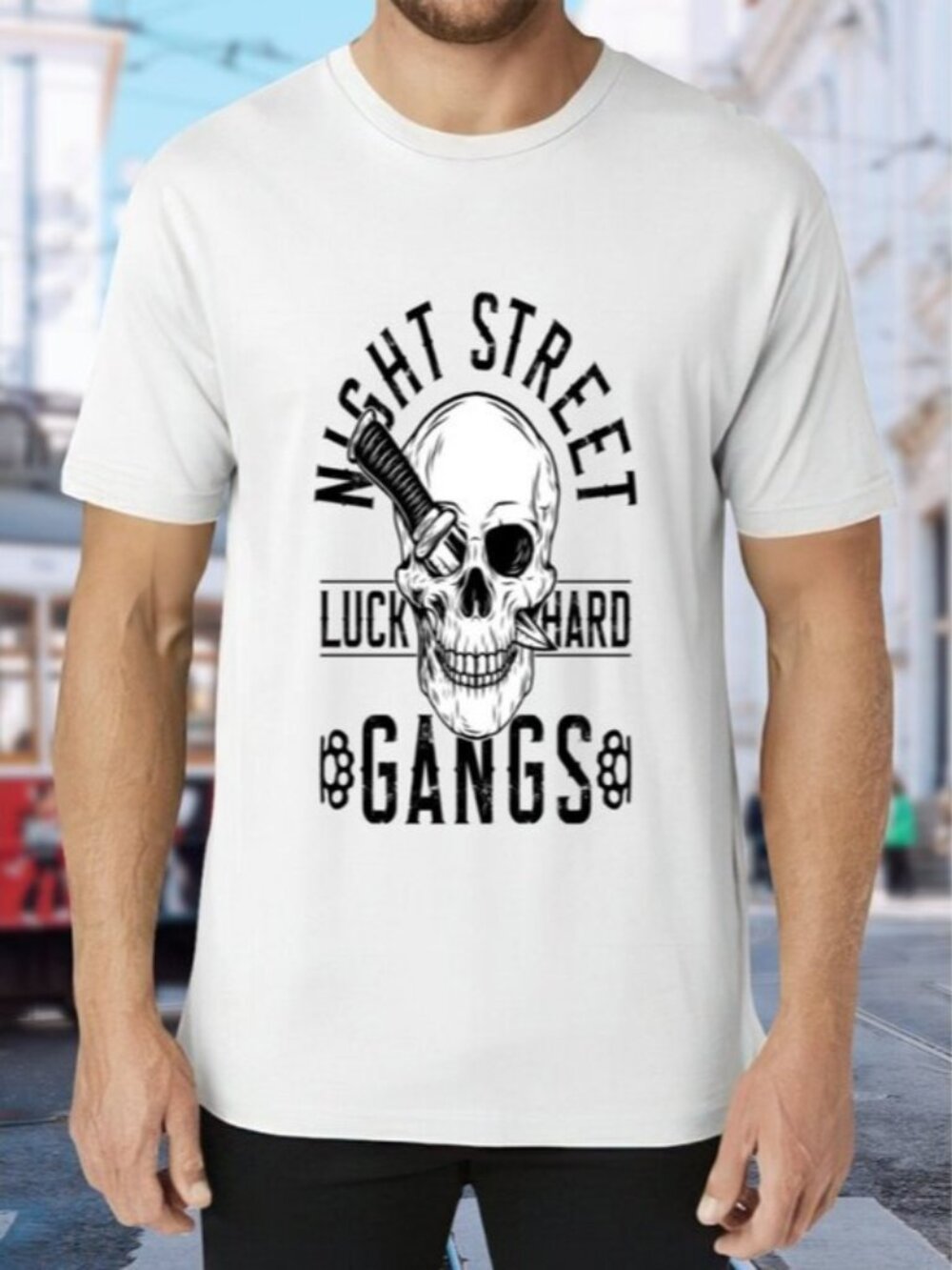 Night Street Gangs Skull Graphic Tee - White